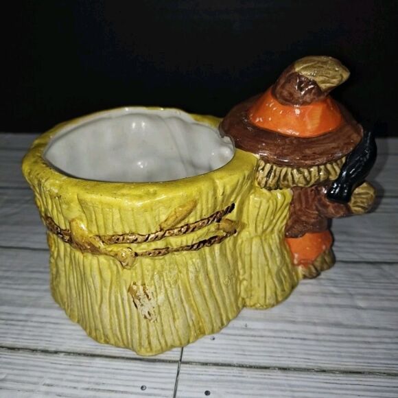Scarecrow Halloween Planter E-6573 Vintage Hand Painted Planter Pen Candy Holder - Picture 8 of 12